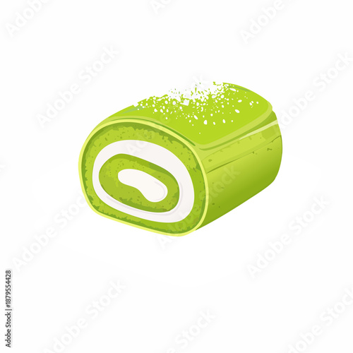 抹茶ロールケーキのベクターイラスト　和風スイーツの素材