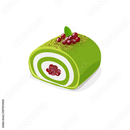 あんこ入り抹茶ロールケーキのベクターイラスト　和風スイーツの素材