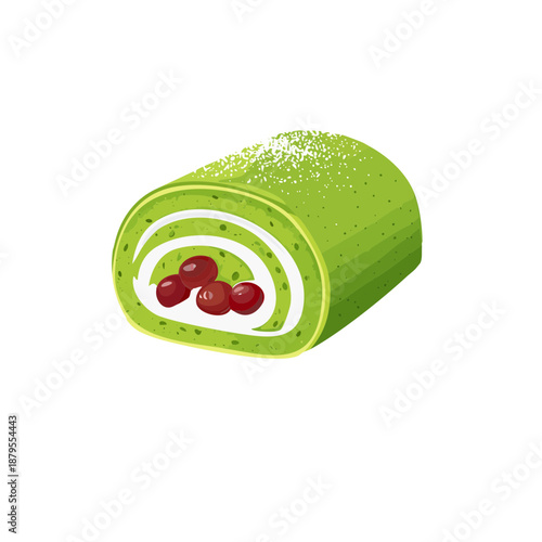 あんこ入り抹茶ロールケーキのベクターイラスト　和風スイーツの素材