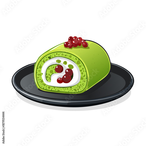 あんこ入り抹茶ロールケーキのベクターイラスト　和風スイーツの素材