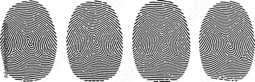 Fingerprint pattern collection, detailed biometric line textures for security, identification, forensic analysis, crime investigation, digital scan vector illustration