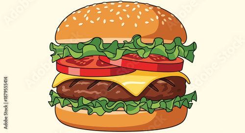 A delicious and fresh burger with cheese and lettuce.