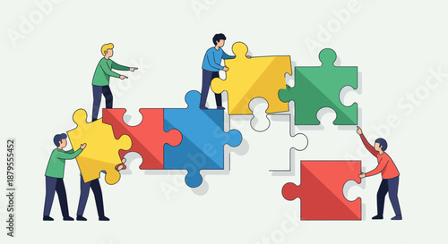 People working together to solve a jigsaw puzzle.