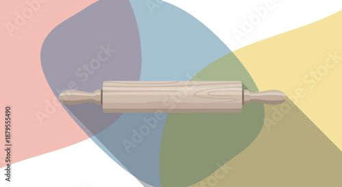 Wooden rolling pin illustration on an abstract colorful background.
