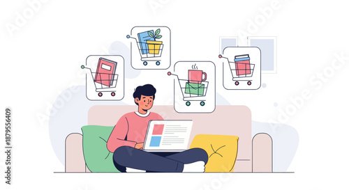 Man shopping online from home with a laptop.