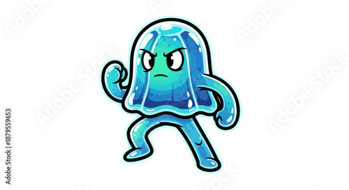 Angry blue jelly monster character with a fierce expression