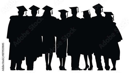 Graduated student men a woman in academic cap and gown holding diploma. Front side set. Body parts, postures, poses collection. Vector illustration.