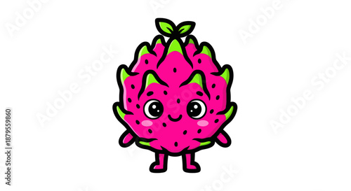 Cute kawaii dragon fruit character with arms and legs
