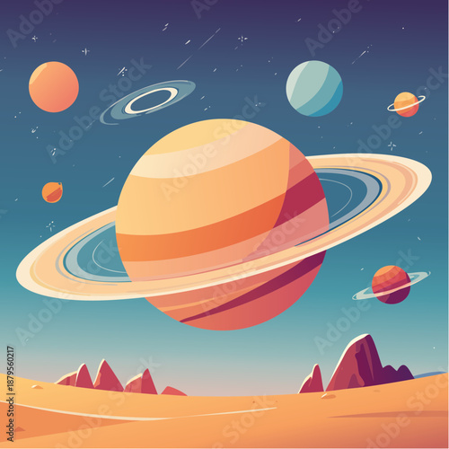 Colorful Illustration of Planets and Rings.
