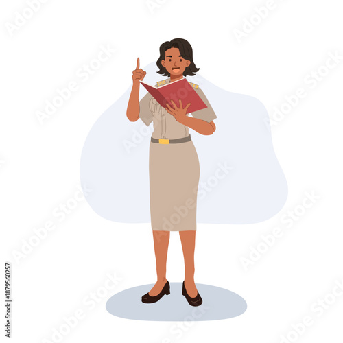 government officer civil servant woman reading book and explaining policy illustration