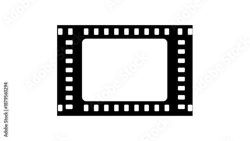 Black film strip with white perforations on a white background.