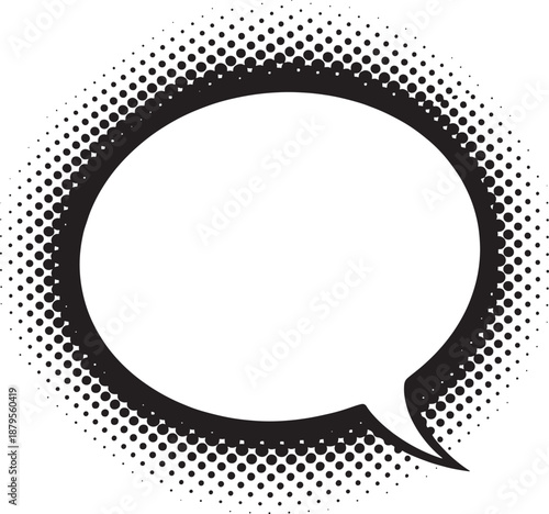 Minimalist Speech Bubble Icon with Halftone Dots Vector Illustration