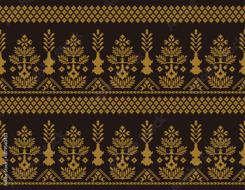 indonesia batik floral knit pattern with gold and black background. suitable for fabric printing traditional theme