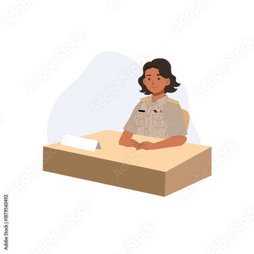 government officer civil servant woman working at desk in public administration office illustration