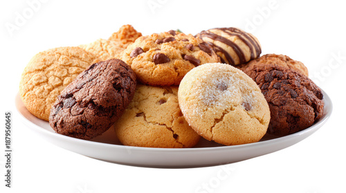 Assorted cookies on white plate for a delicious dessert snack background