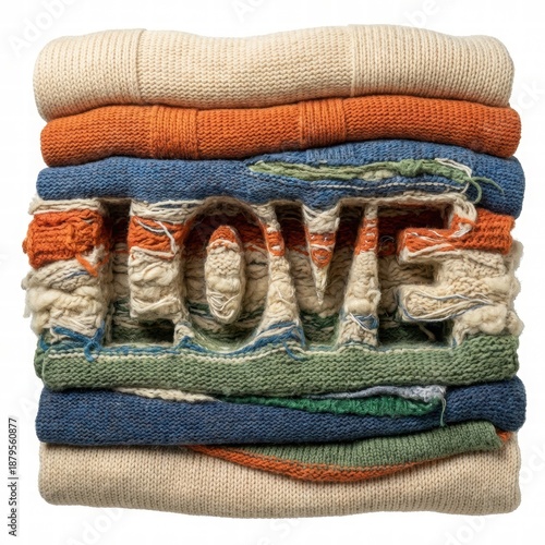 Stacked Knitwear with Love Text in Colorful Patterns and Textures