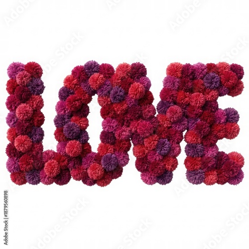 Colorful Flower Pom-Poms Forming the Word Love for Decorative Art