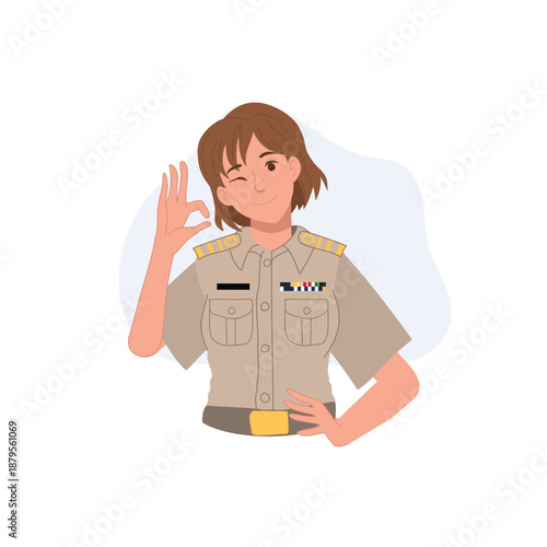 woman civil servant character in professional uniform smiling with approval sign