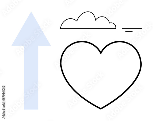 Positivity concept. Minimalist design with a heart, cloud, and upward arrow reflecting positivity and growth. Positivity inspires personal development and upward momentum for lifestyle, motivation