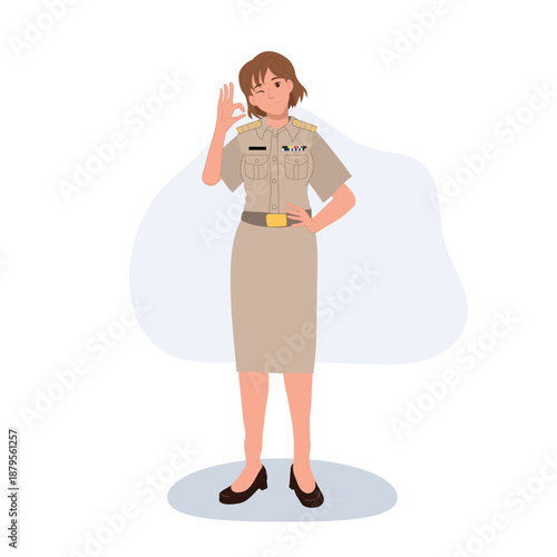 asian female civil servant wearing formal uniform professional public service character