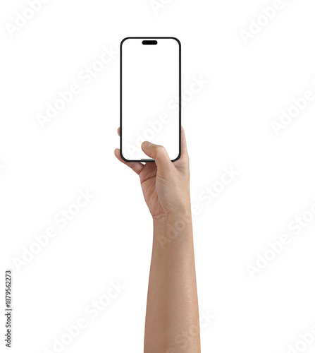 Foto A woman's hand is holding a smartphone, in a gesture of scanning a QR code, taki