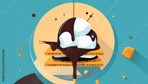 Sweet gooey marshmallows melt over chocolate-covered graham crackers