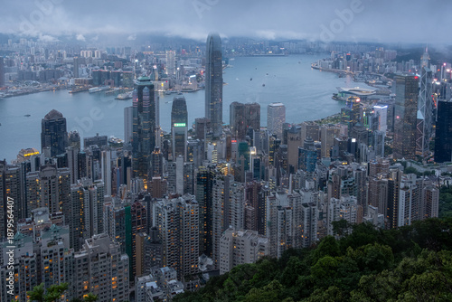 Wallpaper Mural Viewed From Victoria Peak Over Hong Kong Night Skyline With Illuminated Skyscrapers And Dense Cityscape Torontodigital.ca