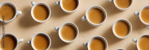 cups of coffee, row, banner, art