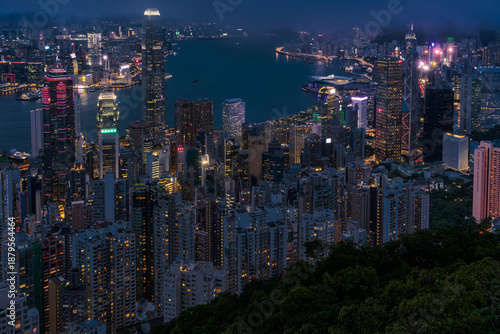 Wallpaper Mural Viewed From Victoria Peak Over Hong Kong Night Skyline With Illuminated Skyscrapers And Dense Cityscape Torontodigital.ca
