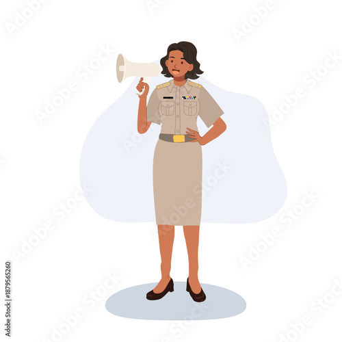 female government employee giving announcement public service