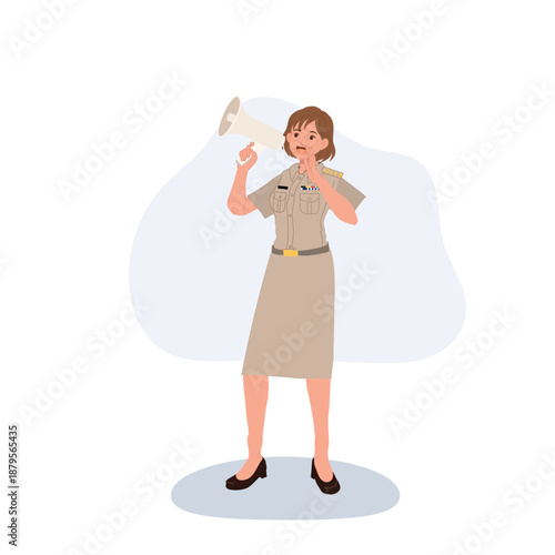 government officer making public announcement with megaphone female civil servant illustration