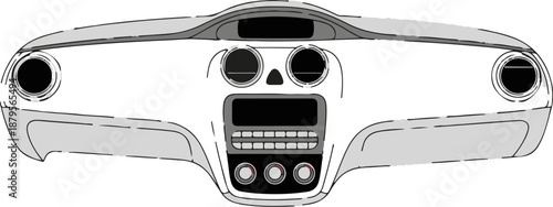 Stylized vector illustration of a car's dashboard with controls and vents