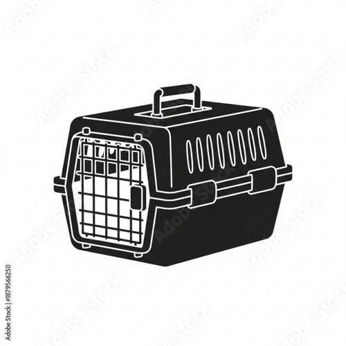 Pet carrier illustration viewed from the front with a handle on top