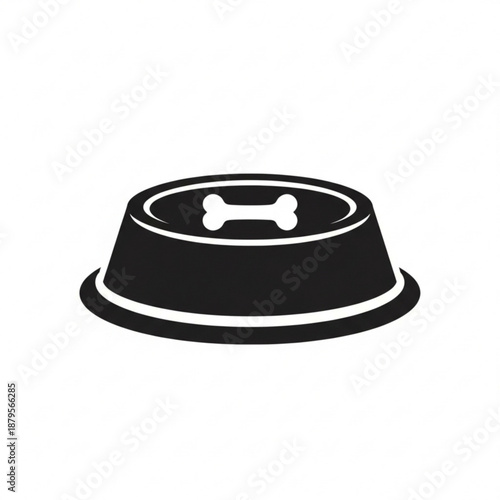 Dog food bowl with bone illustration on white background from straight viewpoint