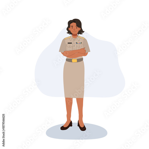 woman civil servant standing confidently official uniform