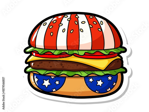 American Burger with Sunglasses Illustration.