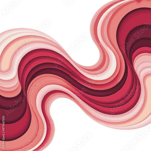Abstract wave background with pink and red curved lines in liquid paper cut style for romantic theme