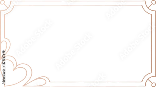 Elegant rectangular rose gold frame with heart corner embellishments for invitations or cards