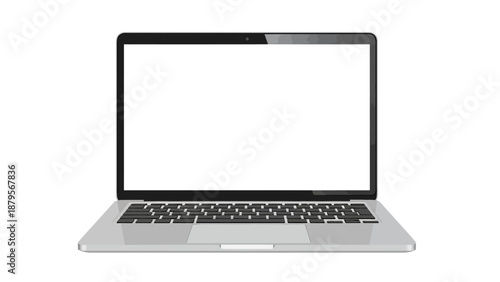 Modern Laptop with Blank White Screen Isolated on White Background.