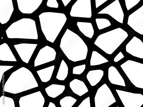 Complex network of interconnected paths and shapes in a graphic illustration viewed from directly above