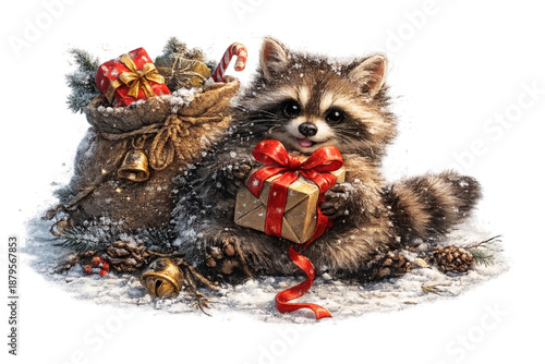 raccoon with gift