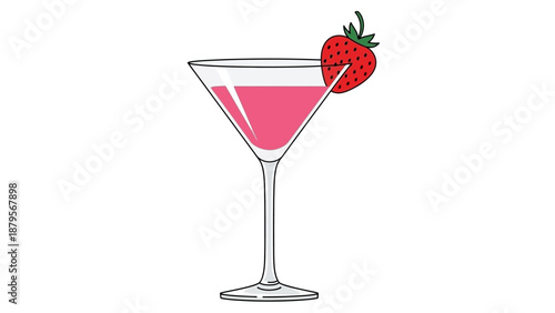 Pink Cocktail with Strawberry Garnish.