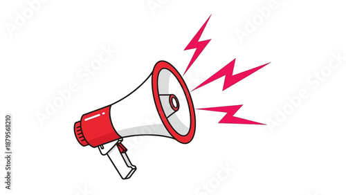 Red and White Megaphone with Lightning Bolts Announcing Important News.
