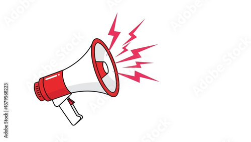 Red and white megaphone with sound waves announcing important news.