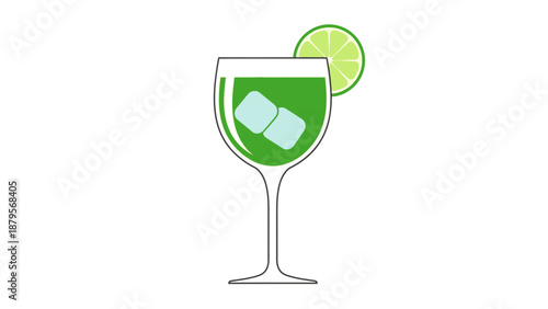 Refreshing Green Cocktail with Lime and Ice Cubes.