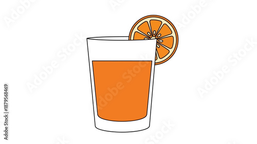 Refreshing orange juice in a glass with a citrus slice.
