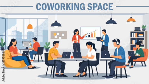 Coworking space, flat design vector illustration