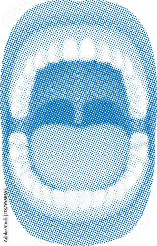 Blue Open Mouth Halftone Graphic for Dental and Audio News