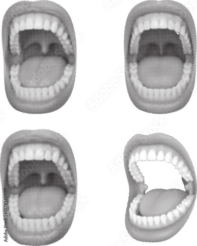 Set of Four Open Mouths Halftone Vector for Vocal Art