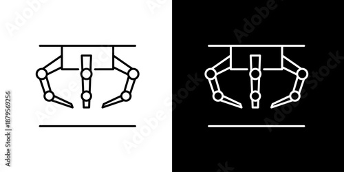 Sleek line art icon depicting a futuristic robotic arm or gripper, symbolizing advanced automation, smart manufacturing, and industrial innovation
